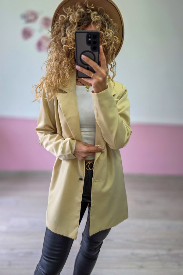 Beżowy żakiet damski – elegancja w minimalistycznym stylu XS/S 2