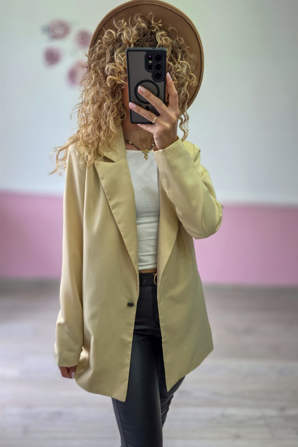 Beżowy żakiet damski – elegancja w minimalistycznym stylu XS/S 4
