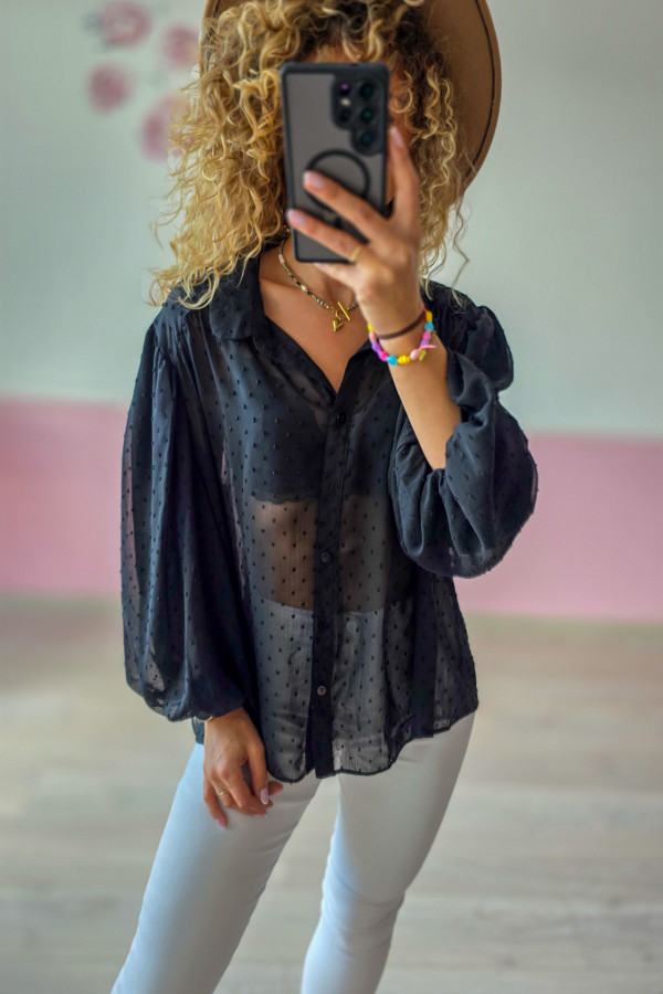 Czarna koszula transparentna z delikatną fakturą 1
