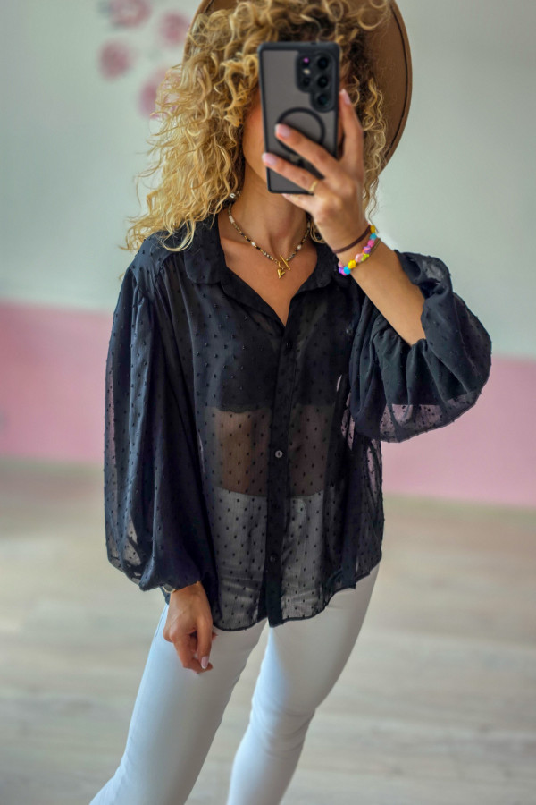 Czarna koszula transparentna z delikatną fakturą 2