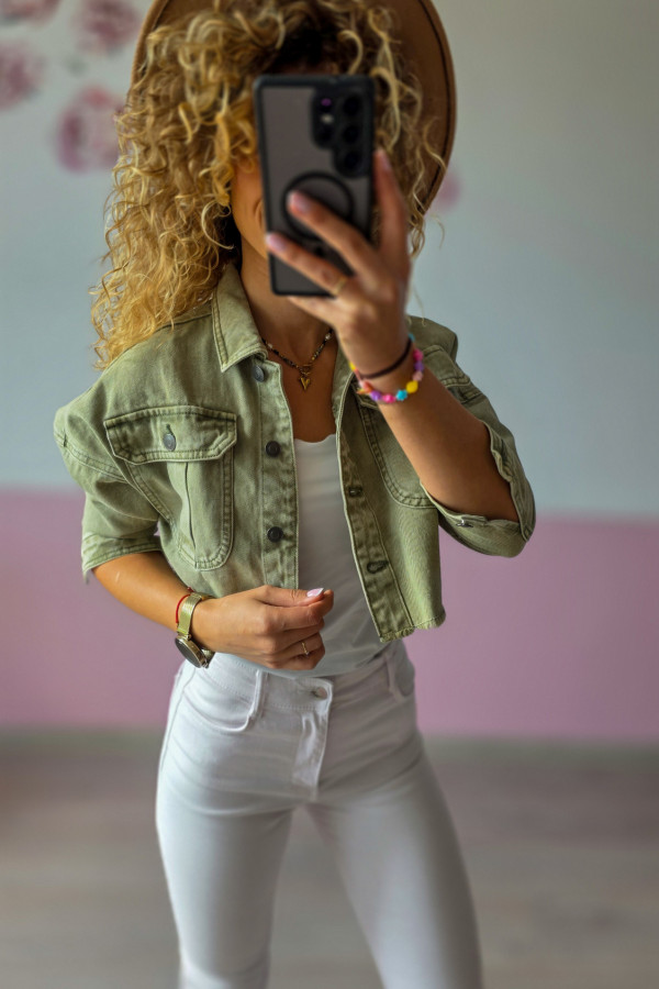 Krótka kurtka jeansowa khaki
