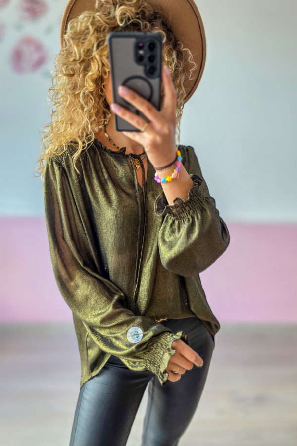 Bluzka damska metaliczna khaki 1