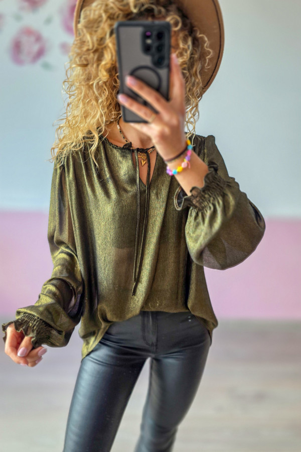 Bluzka damska metaliczna khaki 2