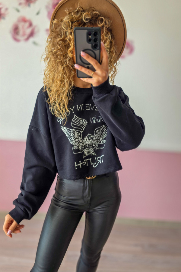Czarna krótka bluza z orłem i napisem „TRUTH” L/XL