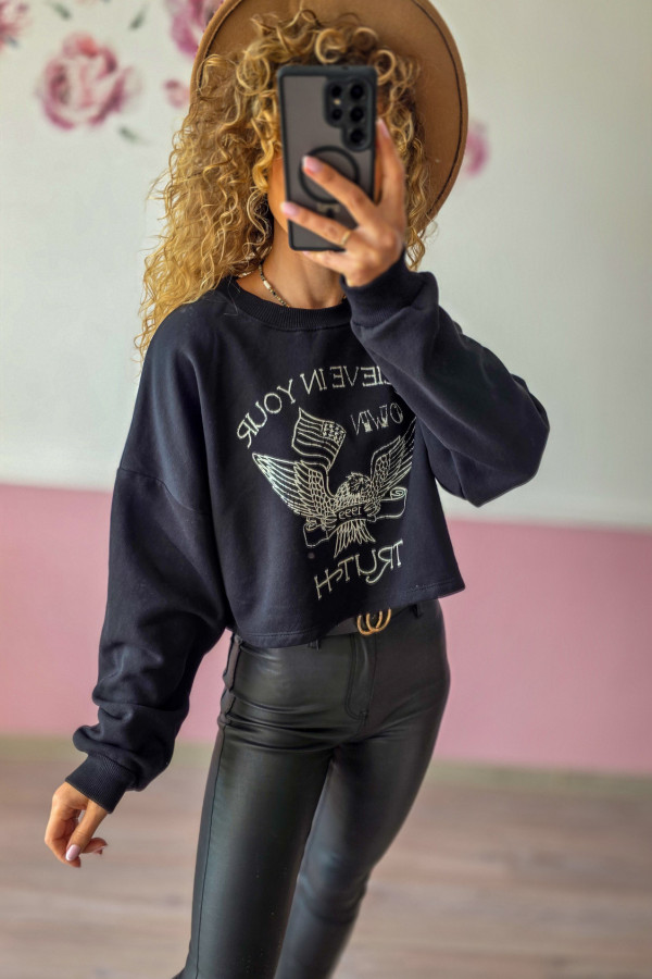 Czarna krótka bluza z orłem i napisem „TRUTH” L/XL 1