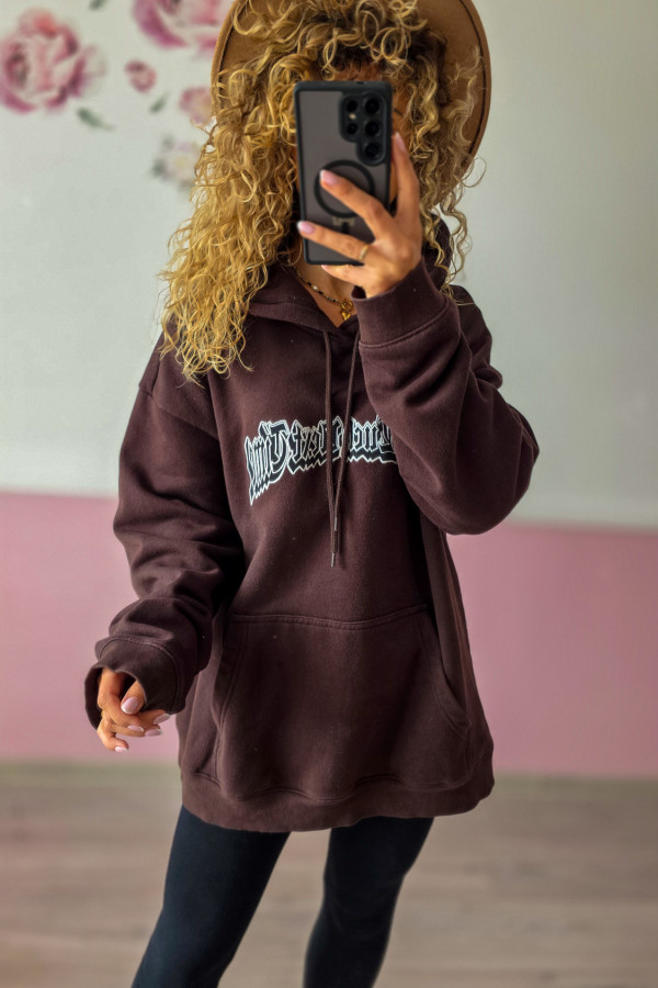 Bluza damska brązowa oversize z nadrukiem