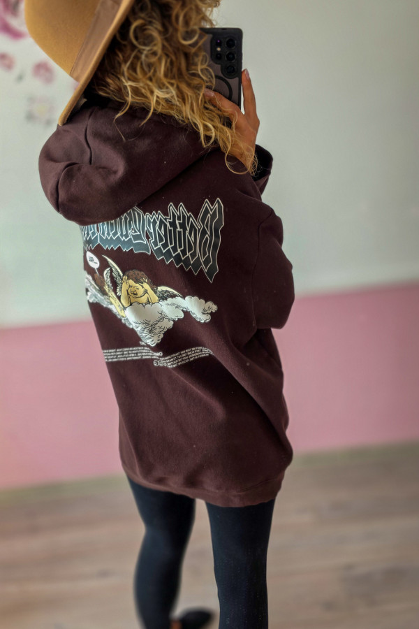 Bluza damska brązowa oversize z nadrukiem 1