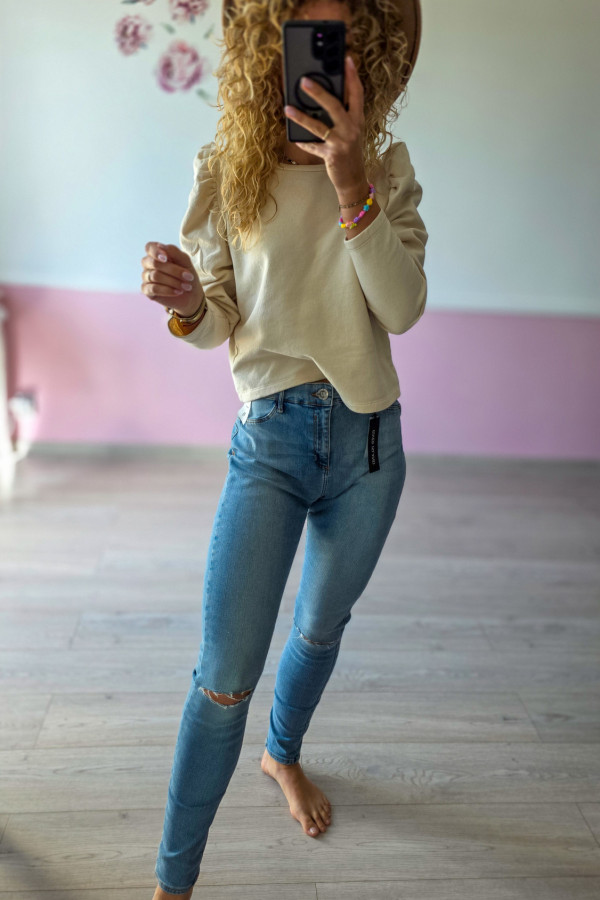 Niebieskie jeansy skinny z przetarciem 1