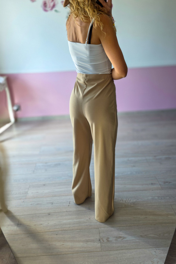 Beżowe spodnie wide leg 3