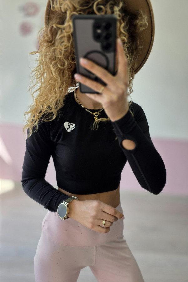 Czarny crop top Women’s Best z długim rękawem
