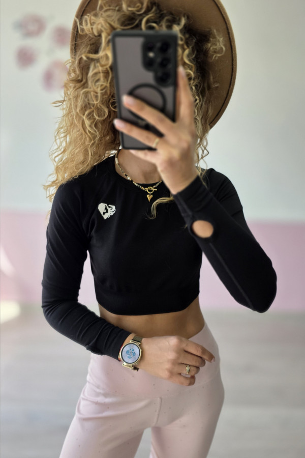 Czarny crop top Women’s Best z długim rękawem 1