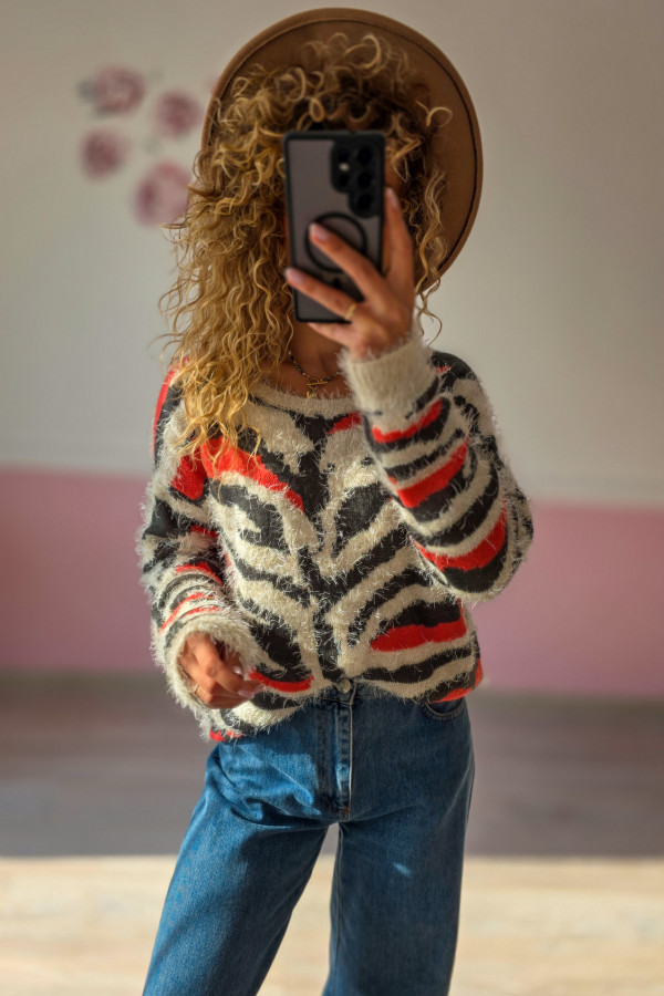 Sweter damski z wzorem zebra