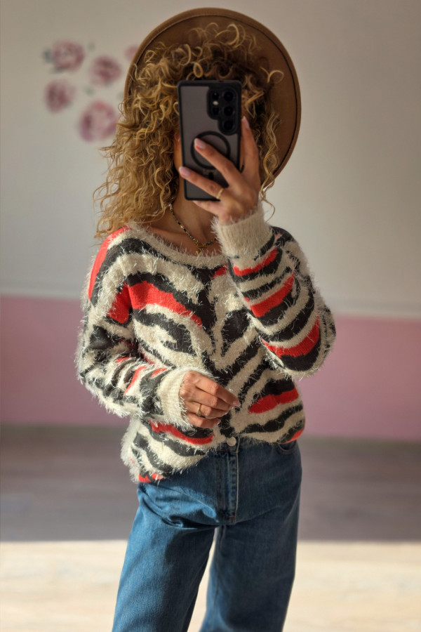 Sweter damski z wzorem zebra 1