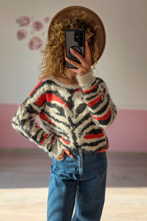 Sweter damski z wzorem zebra 2