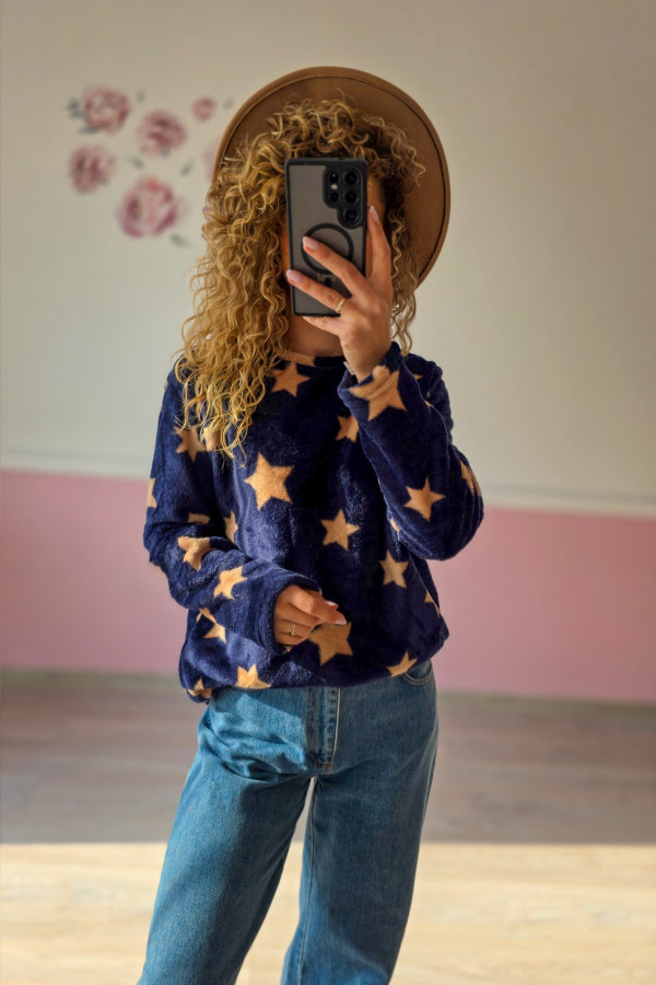 Granatowy polar w beżowe gwiazdy L/XL