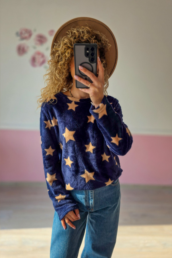 Granatowy polar w beżowe gwiazdy L/XL 1