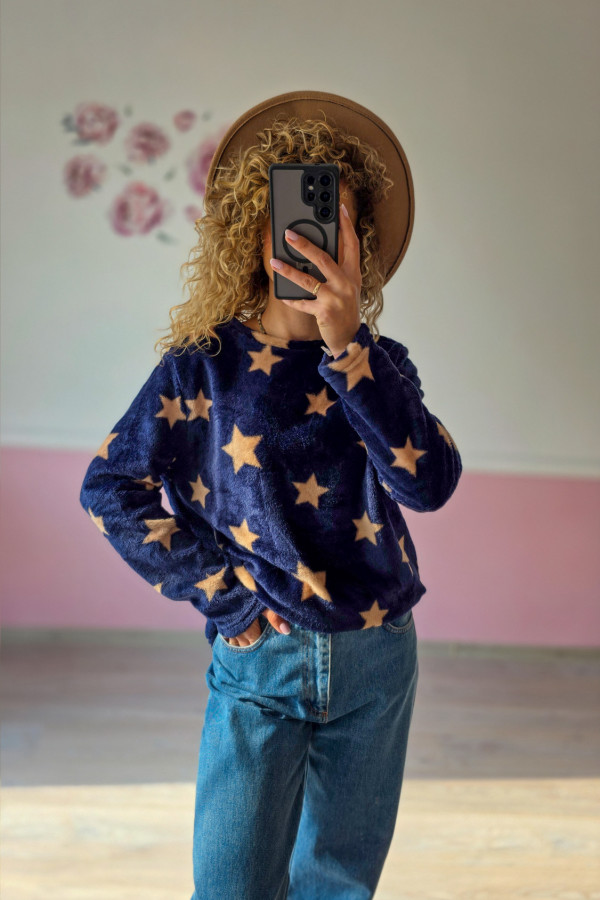 Granatowy polar w beżowe gwiazdy L/XL 2