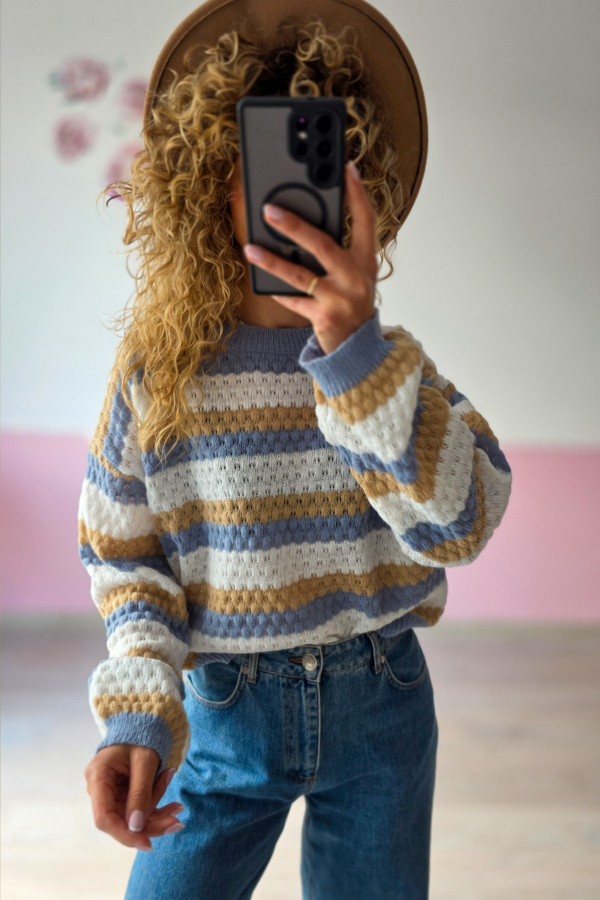 Sweter w pastelowe paski S-XL