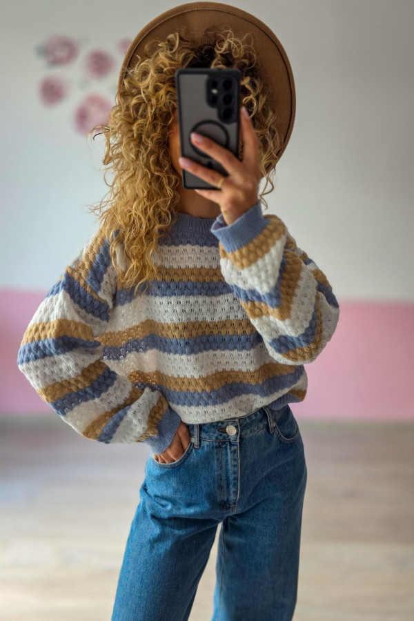Sweter w pastelowe paski S-XL 1