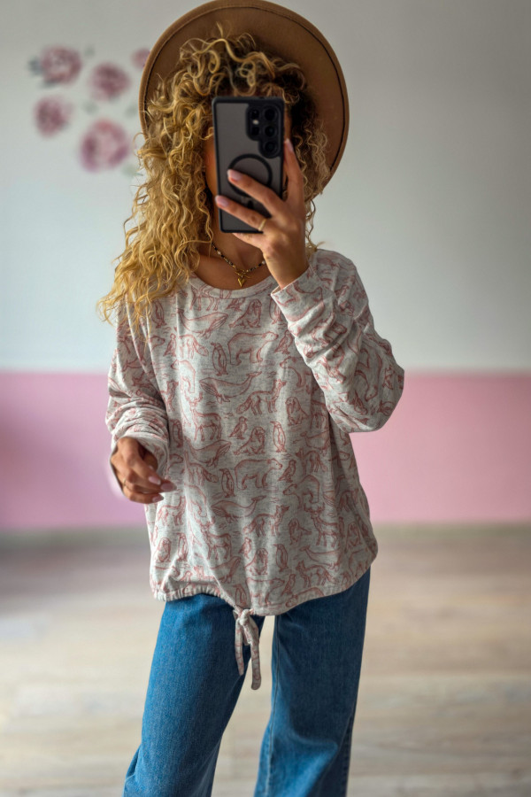 Beżowa bluza z nadrukiem zwierząt 2
