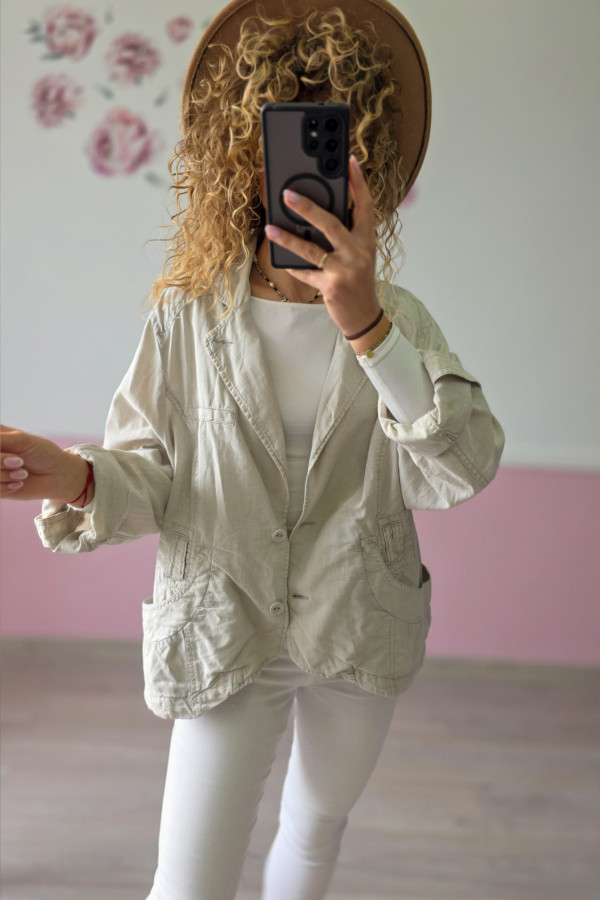 Marynarka damska oversize beżowa – lekkość i wygoda w modnym wydaniu ( len + bawełna ) 2