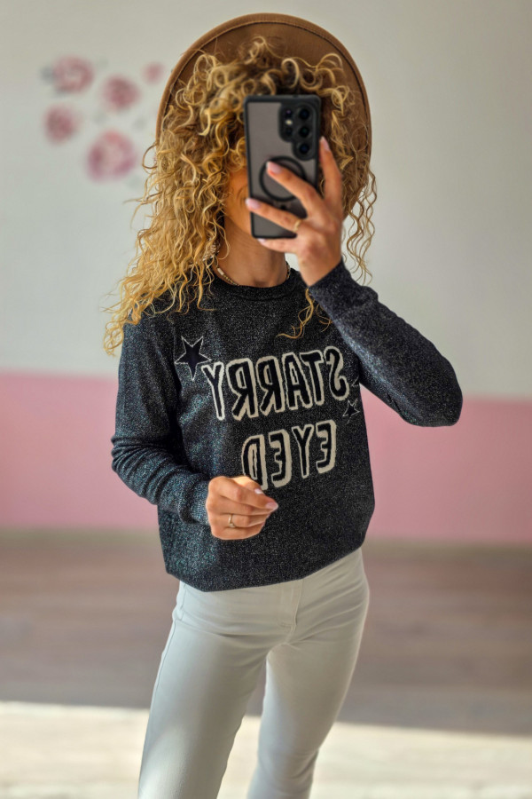 Bluza damska z napisem STAR – grafitowa, z połyskiem 1