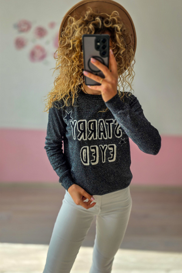 Bluza damska z napisem STAR – grafitowa, z połyskiem 2