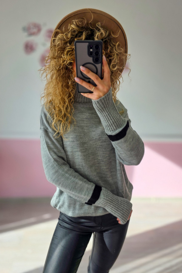 Szary sweter damski z czarnym akcentem XS/S 1