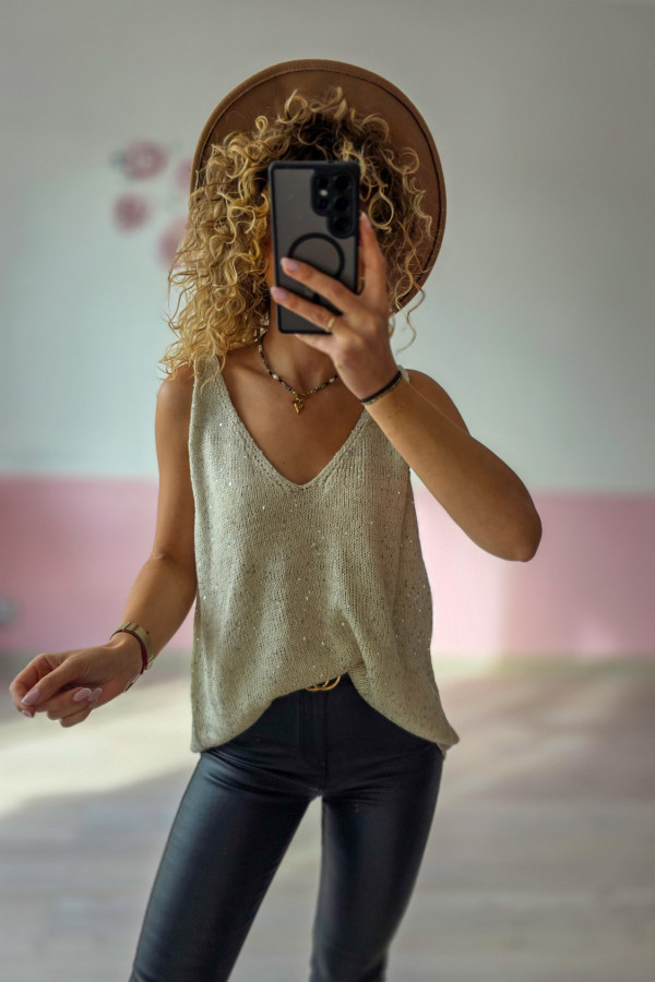 Beżowy top damski z połyskiem 4XL/5XL