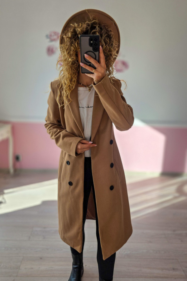 Karmelowy płaszcz damski 6