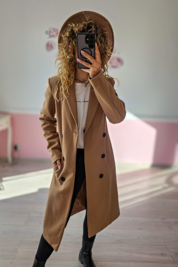 Karmelowy płaszcz damski 5