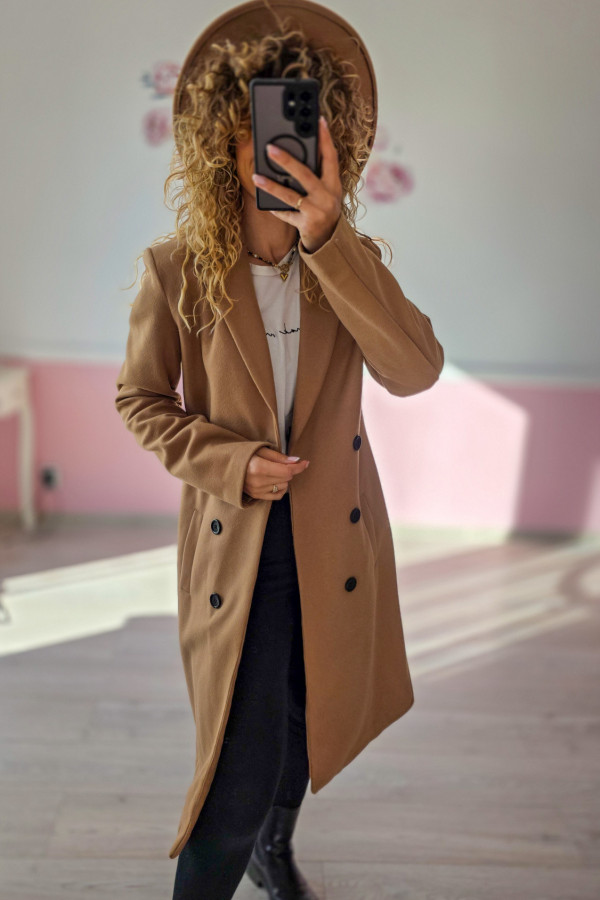 Karmelowy płaszcz damski 7