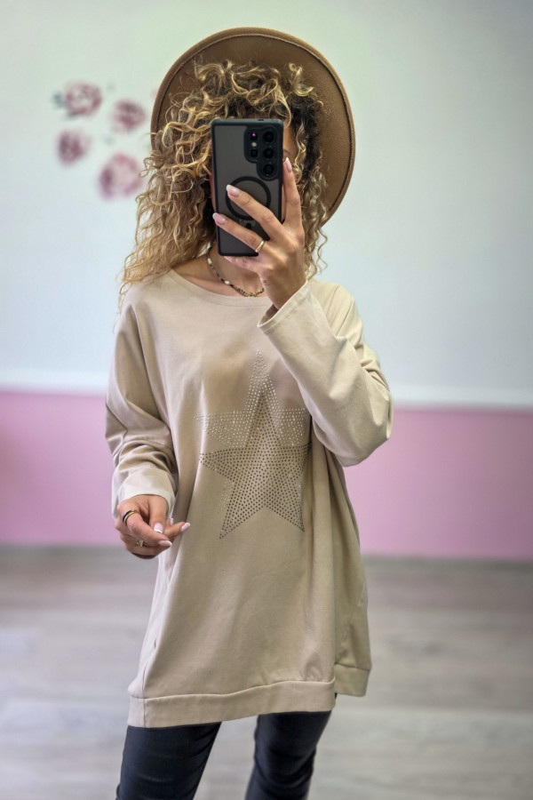 Beżowa bluza z dużą gwiazdą L/XL