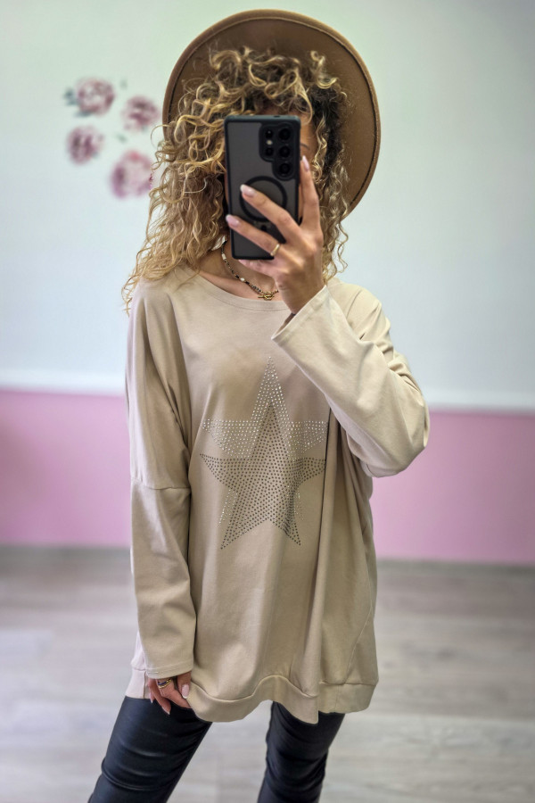 Beżowa bluza z dużą gwiazdą L/XL 1