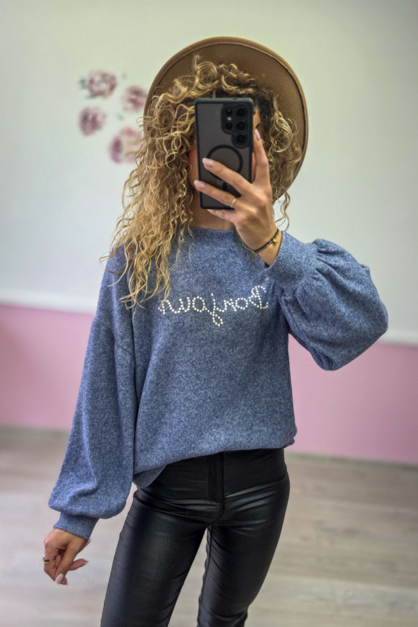 Niebieska bluza z napisem Bonjour 1