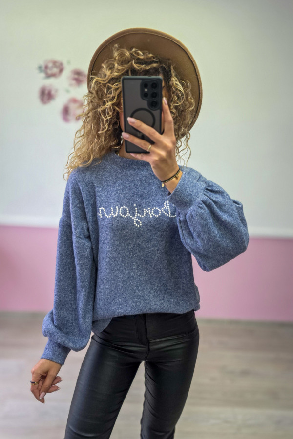 Niebieska bluza z napisem Bonjour 2