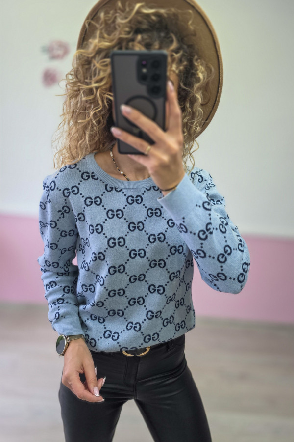 Sweter w logo – błękitny