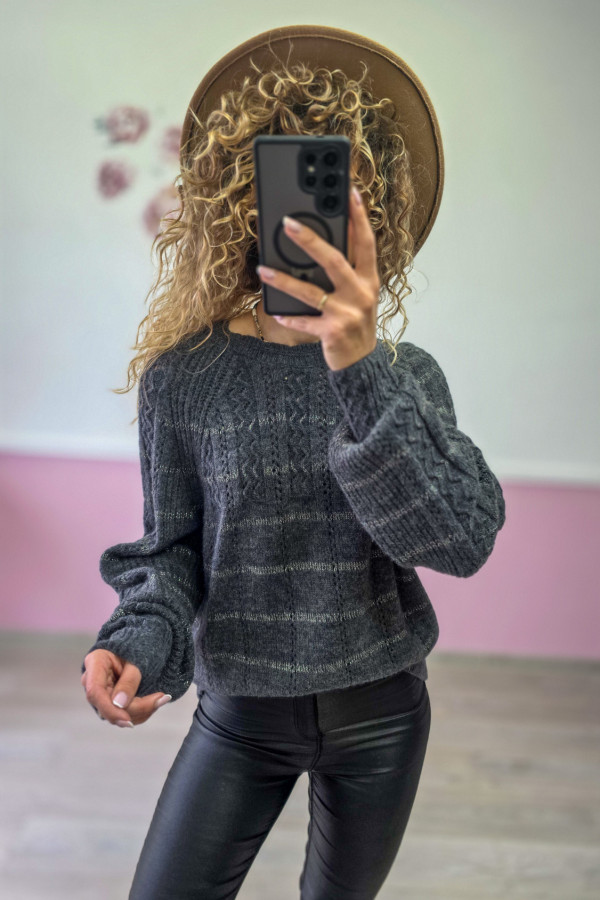 Sweter z szerokim rękawem – grafitowy 1