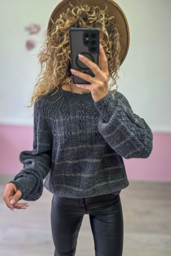 Sweter z szerokim rękawem – grafitowy 2