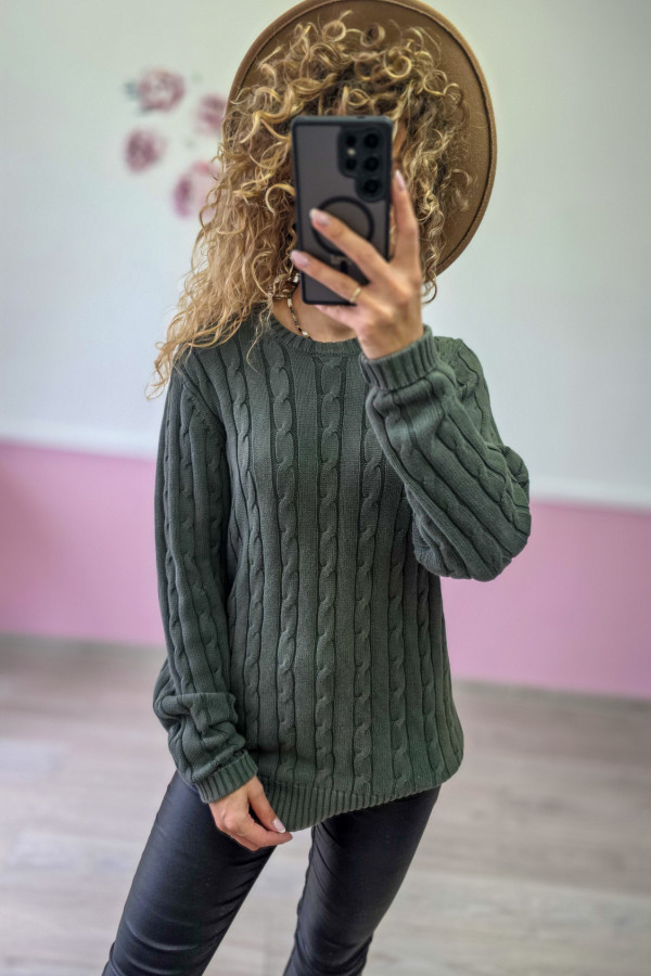 Sweter warkoczowy – khaki 1