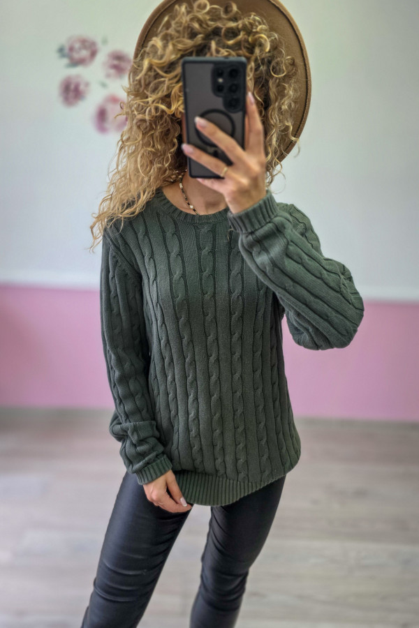 Sweter warkoczowy – khaki 2