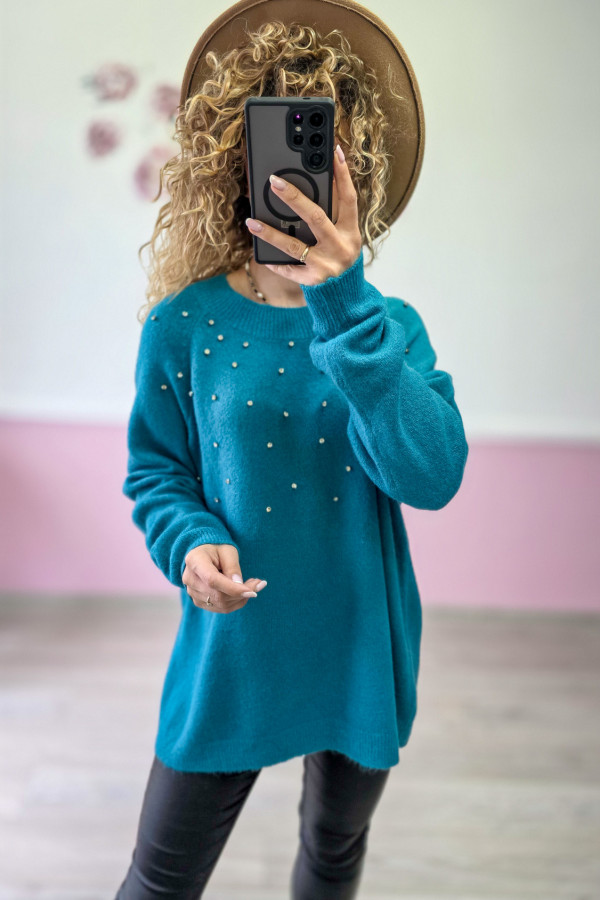 Sweter z perełkami – morski 4XL/5XL