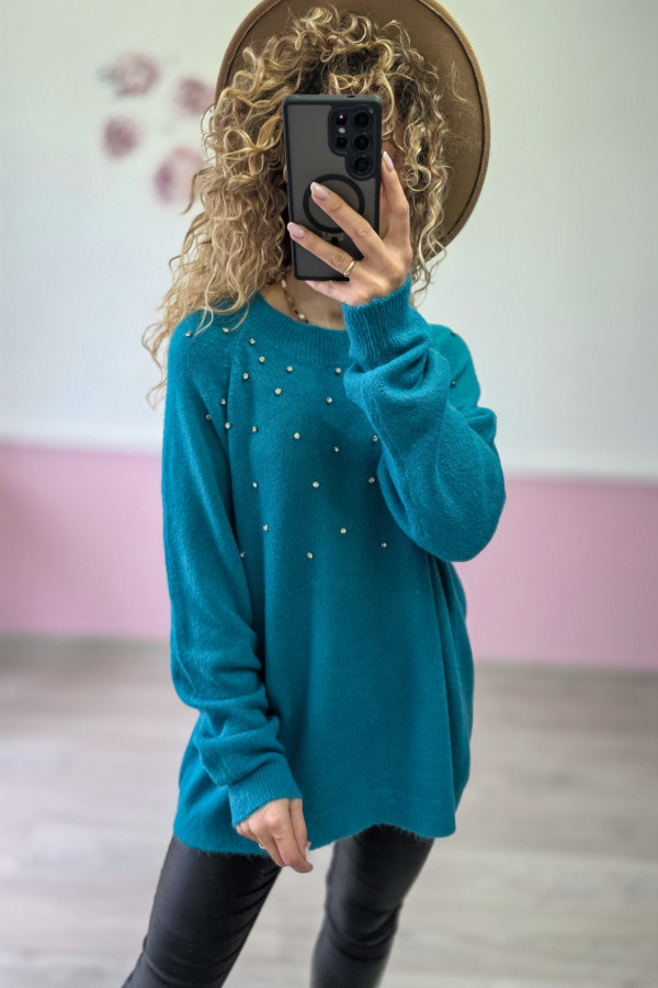 Sweter z perełkami – morski 4XL/5XL 1