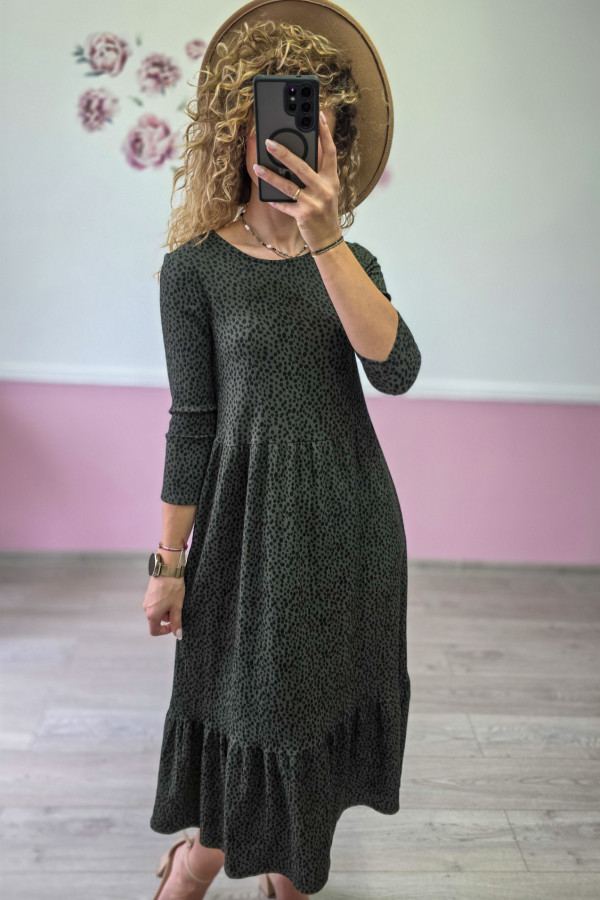 Sukienka midi z falbaną – khaki 1