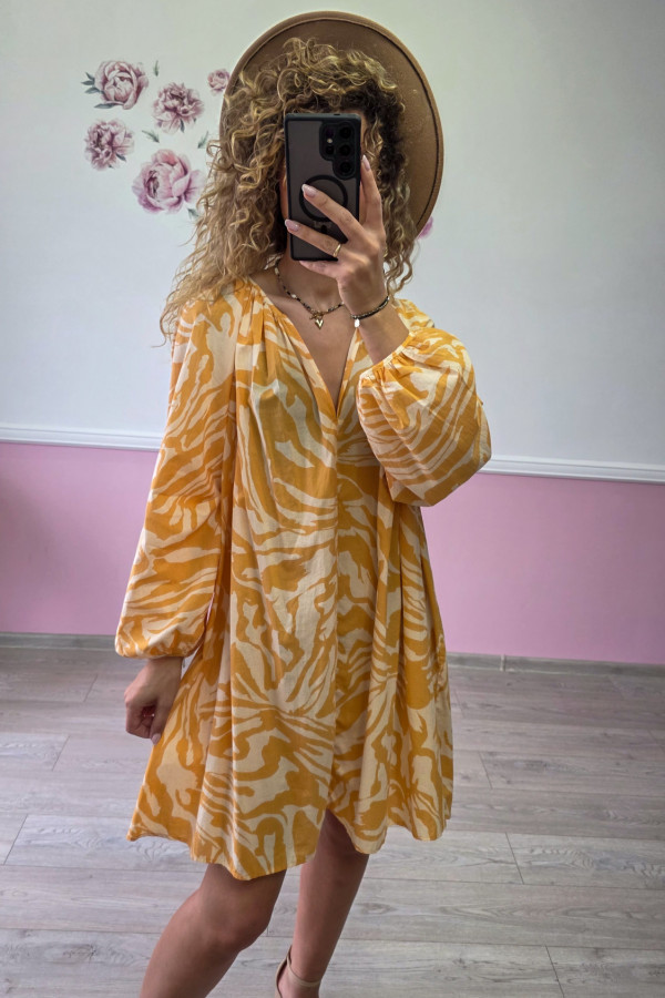 Sukienka boho – żółto-biała - bawełniana