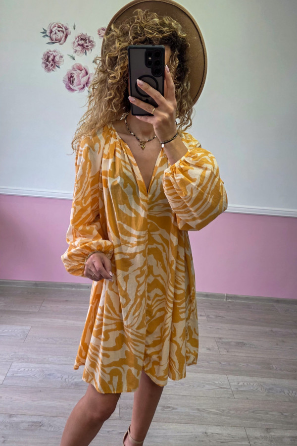 Sukienka boho – żółto-biała - bawełniana 1