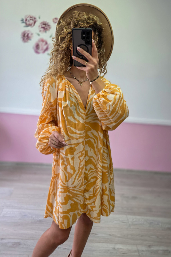 Sukienka boho – żółto-biała - bawełniana 2