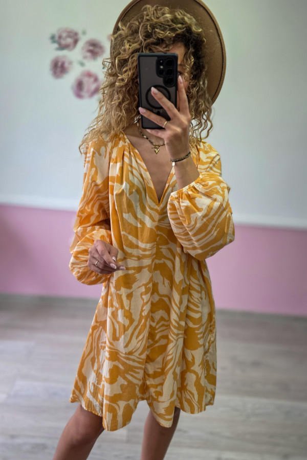 Sukienka boho – żółto-biała - bawełniana 3