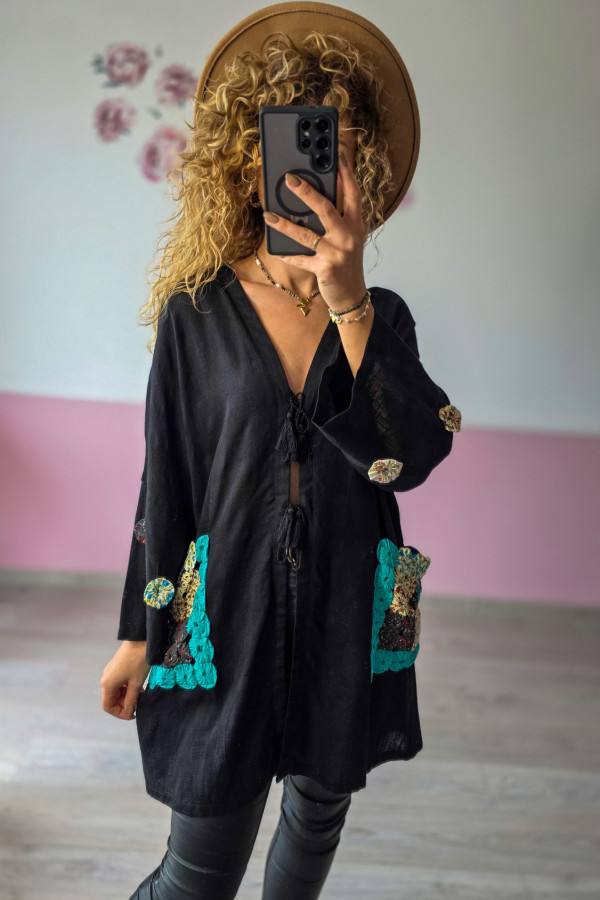 Tunika boho z kolorowymi aplikacjami - 100% bawełna 1