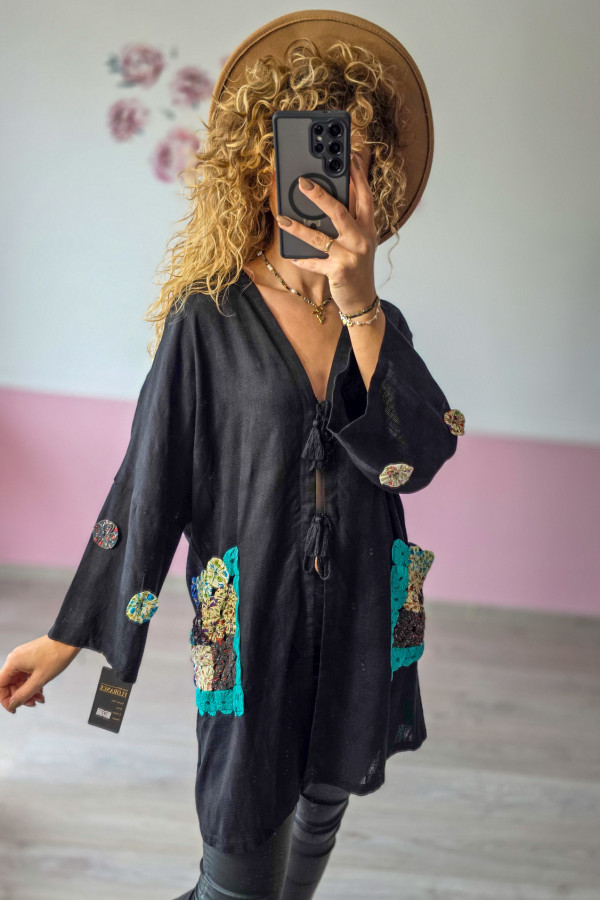 Tunika boho z kolorowymi aplikacjami - 100% bawełna 2
